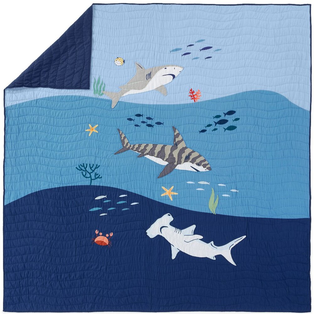 Kids Cotton Printed Quilt, Sharks, Twin, NWT